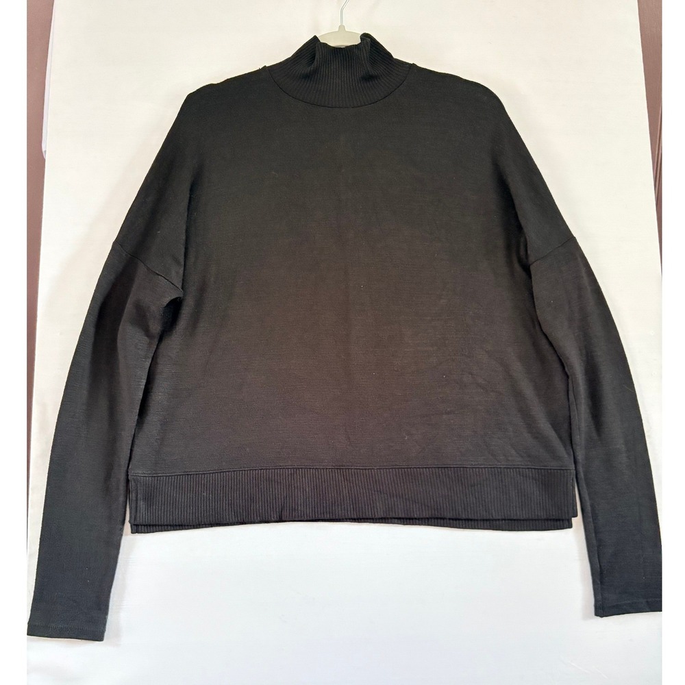 Rag and Bone Black Mock Neck Button Back Knit Sweater Long Sleeve Drop Shoulder